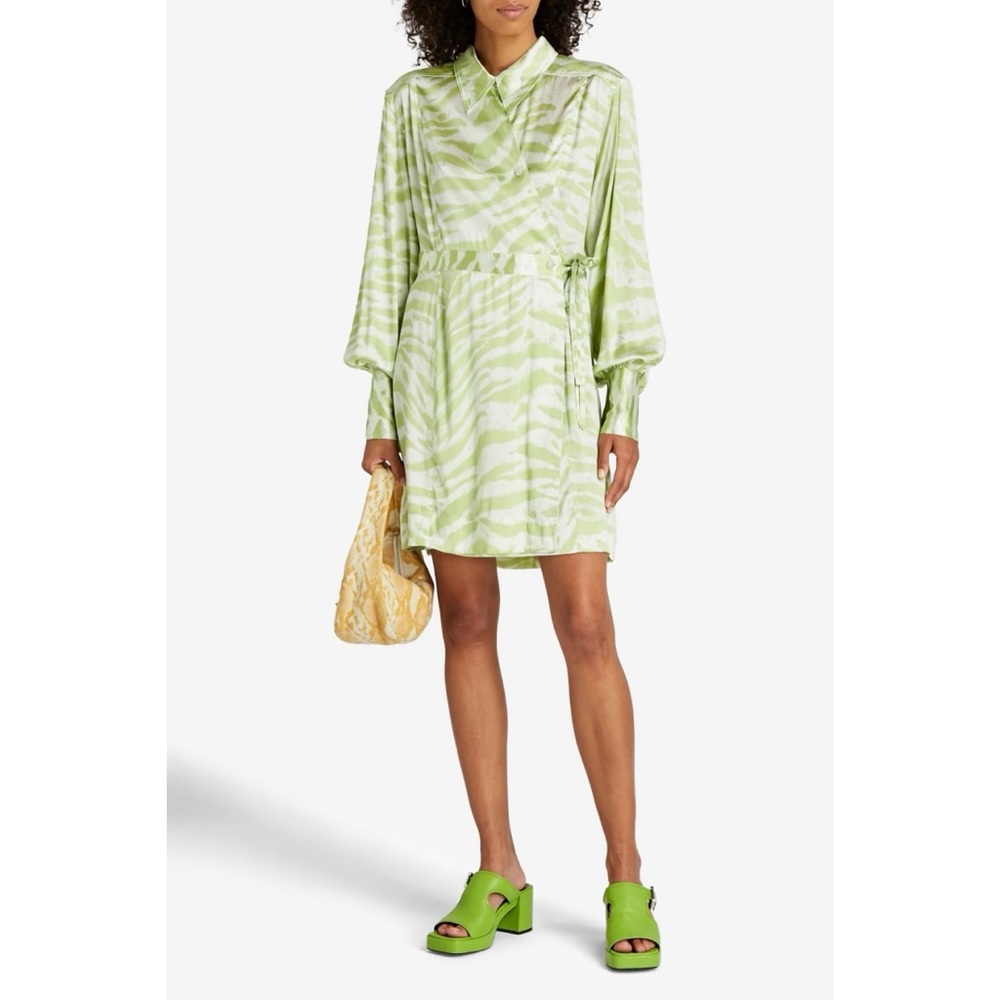 Ganni Light Green Zebra-Print Mini Dress